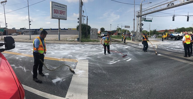 Hydraulic spill halts Orlando traffic on Orange Blossom Trail and Colonial Drive
