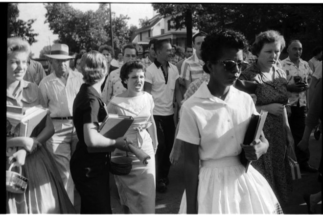 Elizabeth Eckford, 15, tries to enter Little Rock Central High School, Arkansas, in 1957 as she's pursued by a mob. - Photo by Will Counts Jr. via Indiana University archives