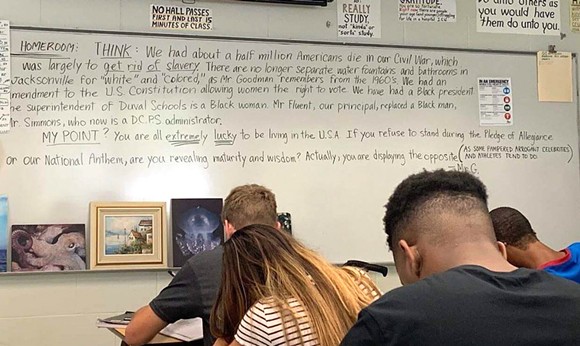 Florida teacher removed after viral whiteboard rant against students who don't stand for the pledge