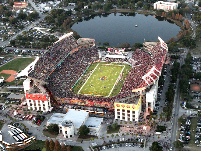 A photo of the Champs Sports Bowl between FSU and Notre Dame in 2011 shows where busses park outside the stadium during games. - PHOTO VIA CAMPING WORLD STADIUM WEBSITE