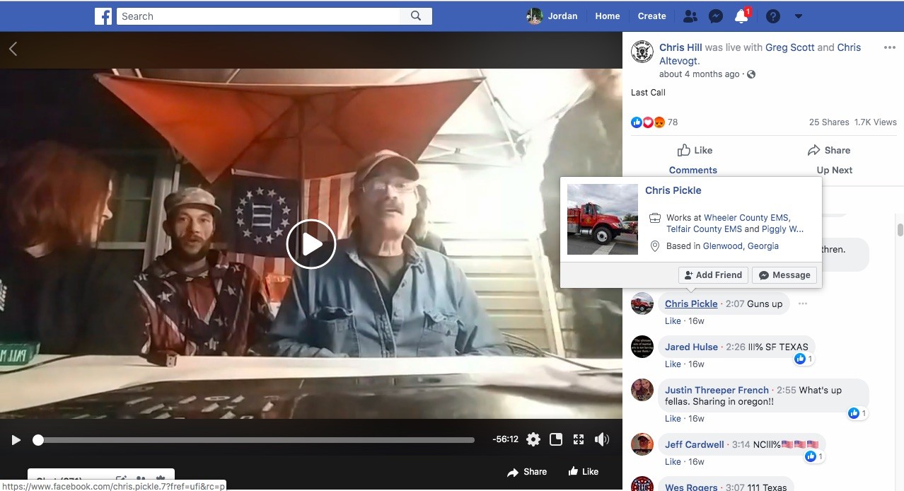 Jason Randall, an EMT with Powell County EMS in Kentucky, comments during a Facebook Live video hosted by Chris Hill in late July. - Screengrab via Jordan Green/Triad City Beat