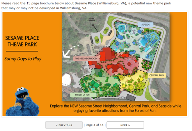 An image from the 2018 leaked survey showing a Sesame Place concept using Busch Gardens Williamsburg's preexisting Sesame Street area - Image via CoasterRadio.com | Facebook