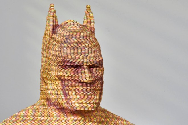 Orlando artist's Batman statue made out of nearly 2,000 Smarties is now on display at Florida airport