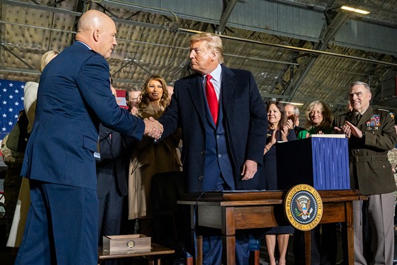 Donald J. Trump greets Gen. Jay Raymond after being named the first Chief of Space Operations and first member of the United States Space Force - Photo via the White House