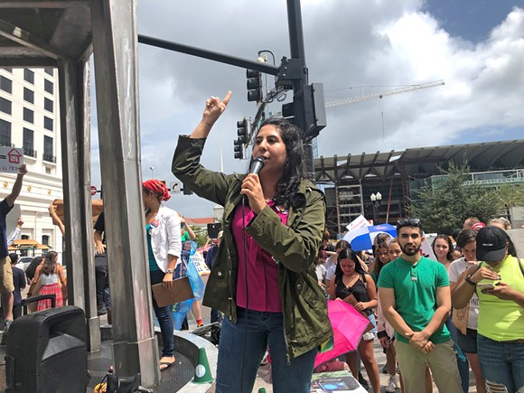 State Rep. Anna Eskamani, Florida's only elected Iranian-American, addresses the climate strike at Orlando City Hall on Sept. 20, 2019. - PHOTO BY WAVANIE HENRY
