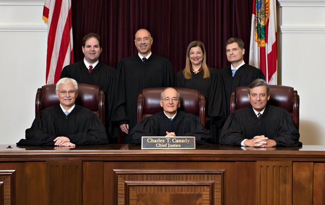 The Florida Supreme Court under Chief Justice Charles Canady after the appointment of three new Justices by Gov. Ron DeSantis - PHOTO VIA SUPREME COURT OF FLORIDA WEBSITE