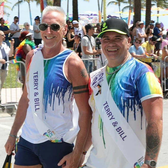 Terry DeCarlo with husband Bill Huelsman at Miami Pride Parade 2019 - Photo via Terry DeCarlo/Facebook