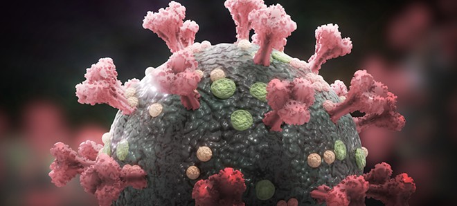 Medical 3-D rendering of microscopic view of coronavirus - Image via Adobe Stock