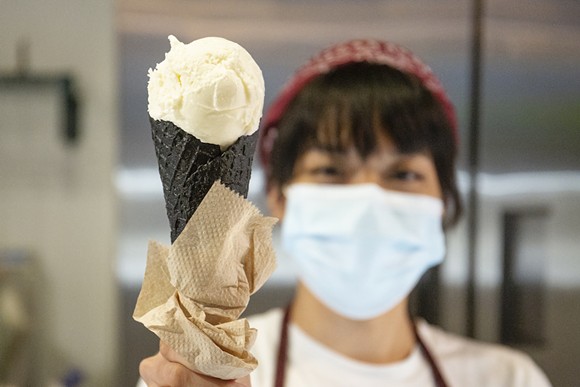 Sweet-cream ice cream on black ash vanilla chia cone, Greenery Creamery - Photo by Rob Bartlett