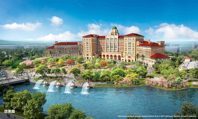 The Universal Studios Grand Hotel at the entrance of Universal Studios Beijing - Image via Universal Studios Beijing