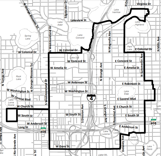 The downtown Orlando Community Redevelopment boundaries - IMAGE VIA CITY OF ORLANDO & COMMUNITY REDEVELOPMENT AGENCY