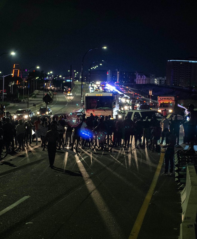 Protesters at a 2020 Black Lives Matters march block the 408. - Photo by Nico Tamayo
