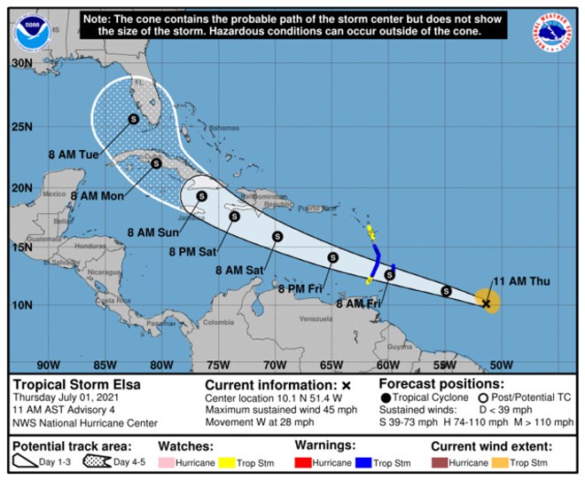 Tropical Storm Elsa's potential path includes Orlando and Tampa Bay. - PHOTO VIA NHC