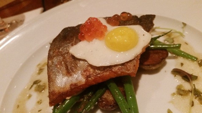 Red trout and roe | fingerling potatoes | haricots verts | quail egg | pickled vinaigrette (paired with Princip Friulano and Ceretto Arneis "Blangé")