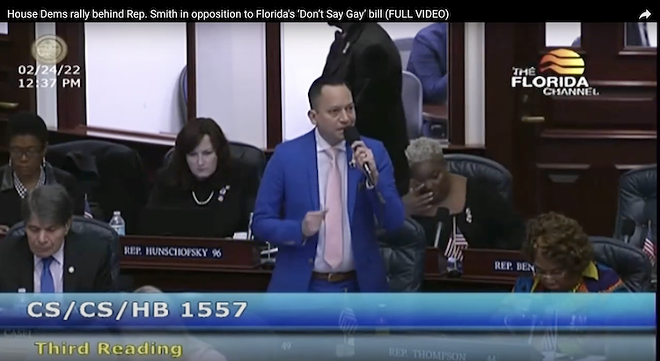 Click to watch Orlando Rep. Carlos Guillermo Smith speak out against HB 1557. - IMAGE VIA THE FLORIDA CHANNEL