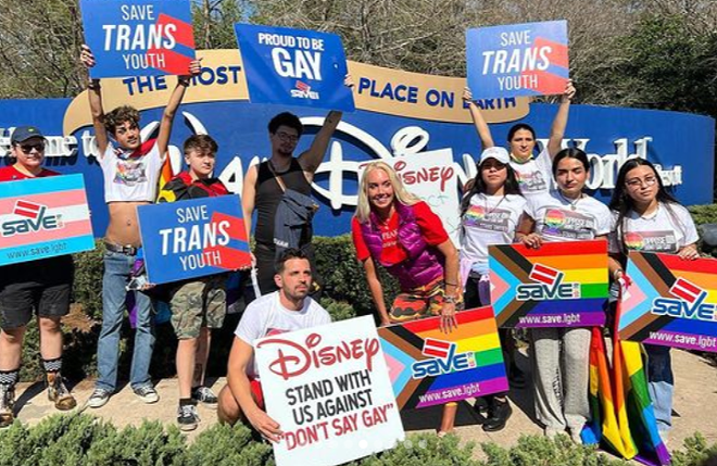 LGBT activists hold protest in front of Walt Disney World asking Disney to speak out against Florida’s ‘Don’t Say Gay’ bill | Orlando Area News | Orlando