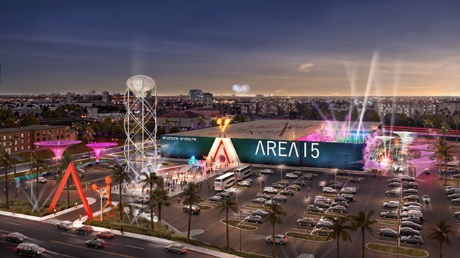 Concept art for AREA15 Orlando. I-4 can be seen behind the building with Regency Village Drive in the front. - Image via AREA15