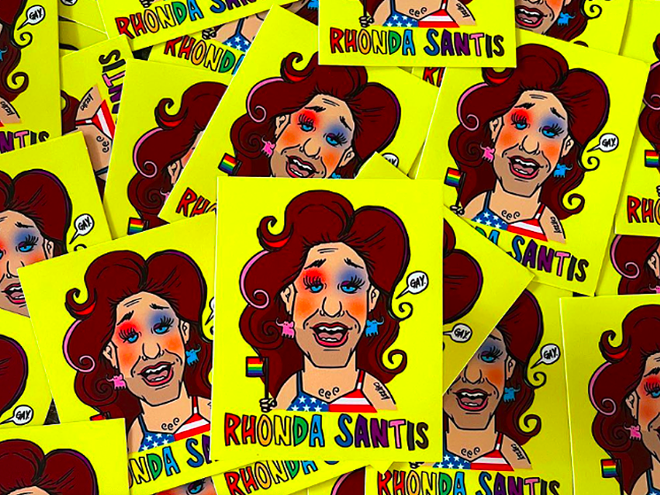 Chad Mize, multimedia artist and designer, is now selling stickers depicting Gov. Ron Desantis as drag queen “Rhonda Santis.” - Photo via shopchizzy.com