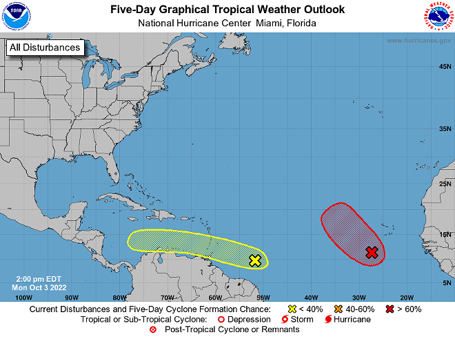 The two disturbances are located east of Florida in the Atlantic ocean - National Hurricane Center