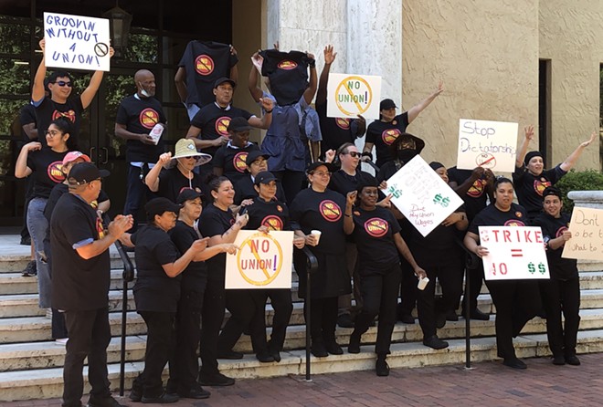 Sodexo employees gather for a "No Union" rally at Rollins College in Winter Park - McKenna Schueler
