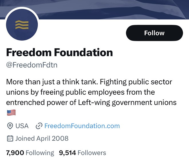 Screenshot of the Freedom Foundation's Twitter profile. June 14, 2023. - Twitter