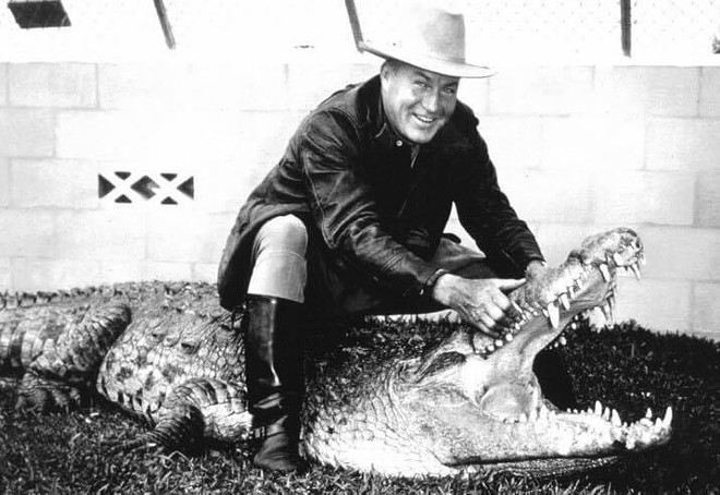 The original Bonecrusher crocodile with Gatorland founder Owen Godwin. - Photo via Gatorland