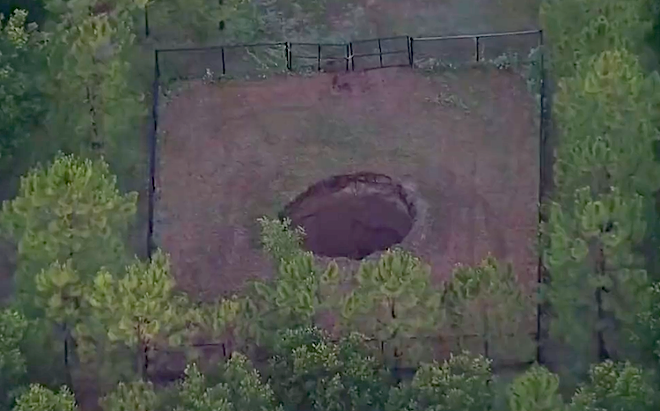 The Seffner sinkhole has returned for a third time in 10 years - Video caputre courtesy Bay News 9/Twitter
