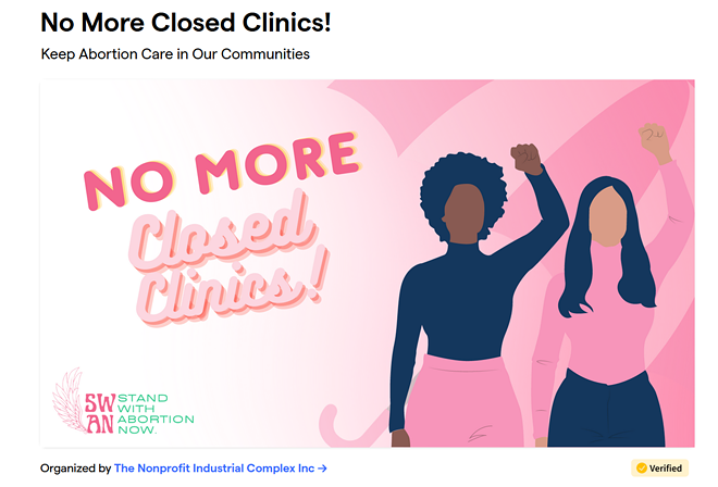 Screenshot of Stand With Abortion Now's #NoMoreClosedClinics fundraiser page, launched on GiveButter on Oct. 13, 2023.