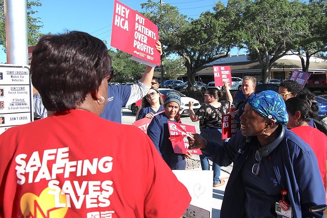 Registered nurses and community allies rally in support of putting patients over profits at HCA Florida Osceola Hospital in Kissimmee, Florida. June 27,  2024. - Courtesy of National Nurses United