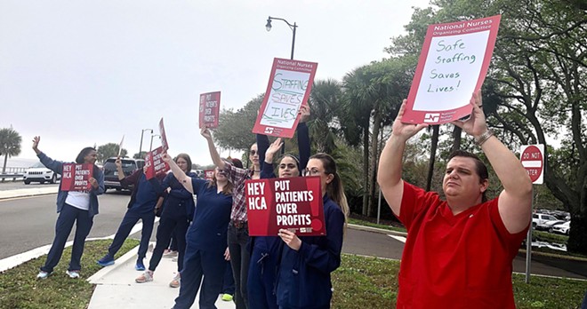 Registered nurses rally outside HCA Lake Monroe Hospital in support of improved staffing levels (March 5, 2024) - Photo by McKenna Schueler
