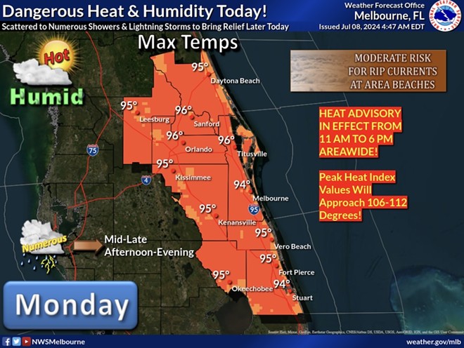 Central Florida under heat advisory Monday as 'dangerous' heat index nears 112 degrees