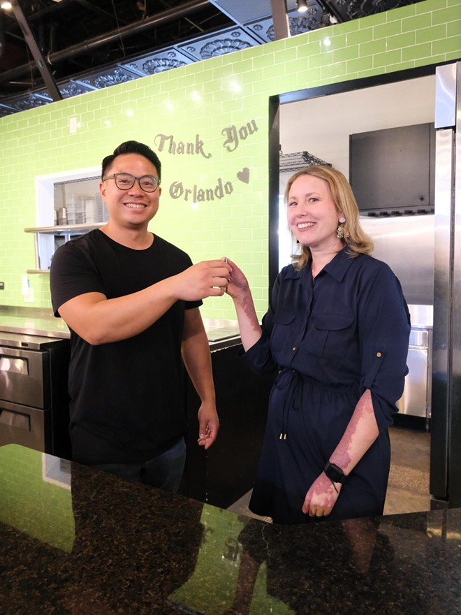 Sonny Nguyen (L) and East End Market Director of Operations Ashley Coggins (R) in front of Skyebird Juice Bar - Small Food Group