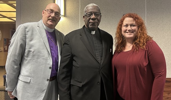 From left to right Revs. Joe Parramore, James Golden and Rachel Gunter Shapard photographed on Jan. 25, 2024. Golden and Gunter Shapard spoke against HB 931, which would authorize public and charter school districts to allow chaplains in schools. - Photo by Jackie Llanos/Florida Phoenix