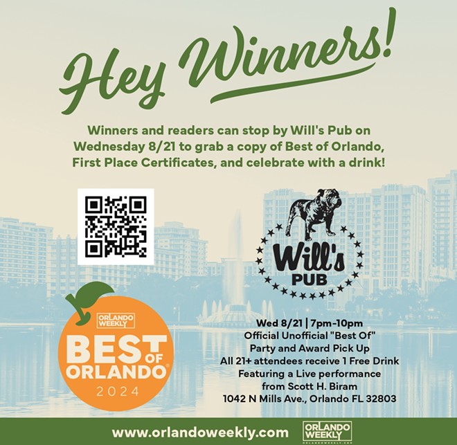 The official and unofficial Best of Orlando® 2024 party will take place on Wednesday, August 21, at Will's Pub (2)