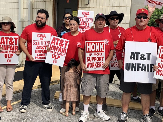 AT&T workers in Orlando, joined by fellow union members with Central Florida Jobs With Justice, strike over allegations of bad faith bargaining. - photo by McKenna Schueler