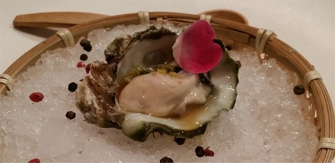 1. Kumamoto oysters, cucumber mignonette, peppercorns