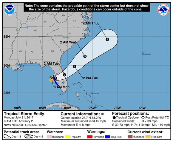 Rick Scott declares state of emergency as Tropical Storm Emily approaches