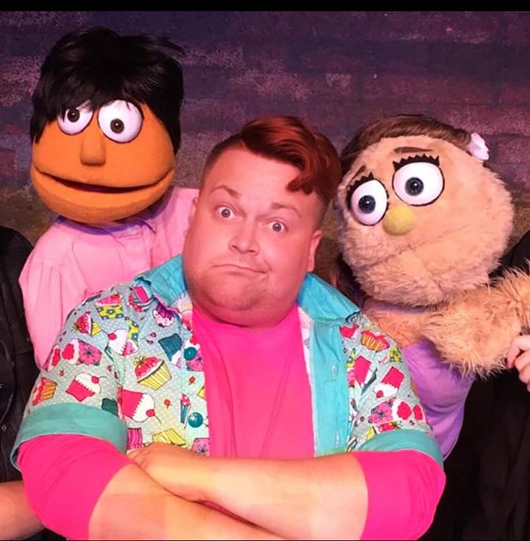 Joshua "Ginger Minj" Eads drops his drag to play "Brian" in 'Avenue Q' with Derek Critzer as "Princeton" and Savannah Pedersen as "Kate Monster." - Photo provided by Clandestine Arts