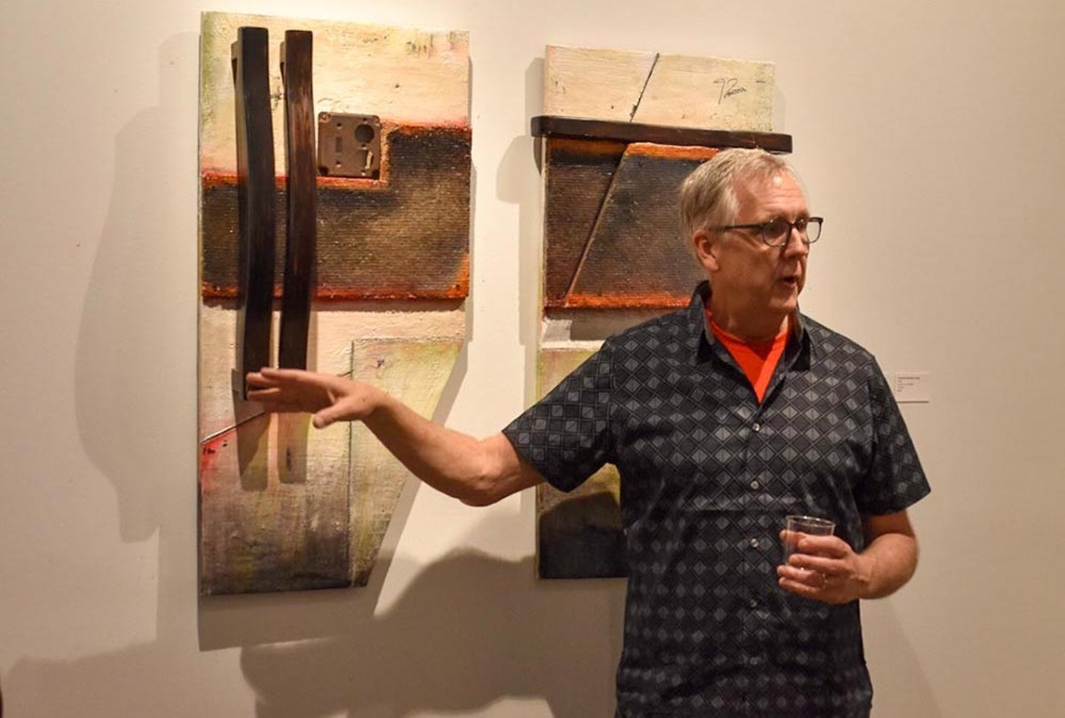Artist Richard Reep at the opening of "Burglitecture"