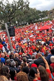 As Florida public school teachers rally at the state capitol today, some fear punishment