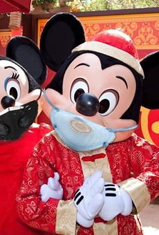 An altered image of Disneyland's Lunar New Year Mickey and Minnie going viral on social media.