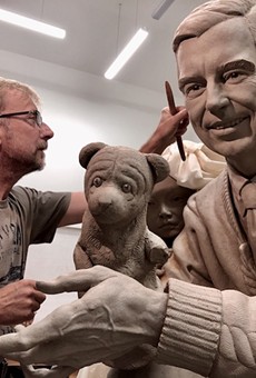 Paul Day at work on his Mr. Rogers statue