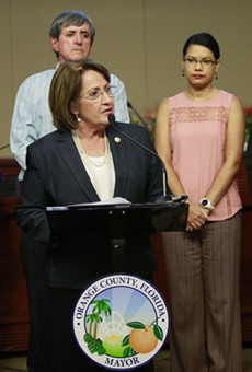 Mayor Teresa Jacobs at a press conference Wednesday on emergency preparations