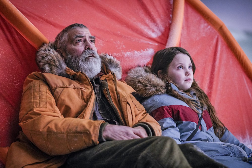 George Clooney and Caoilinn Springall in 'The Midnight Sky,' premiering Wednesday on Netflix
