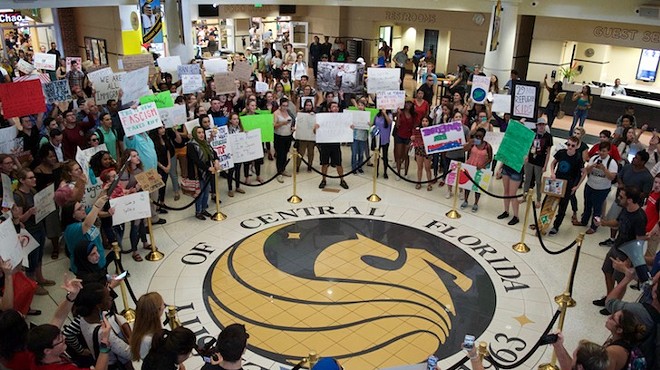 Students at the University of Central Florida in Orlando joined a statewide walkout Feb. 23 in protest of education policies and directives prioritized by Gov. DeSantis.