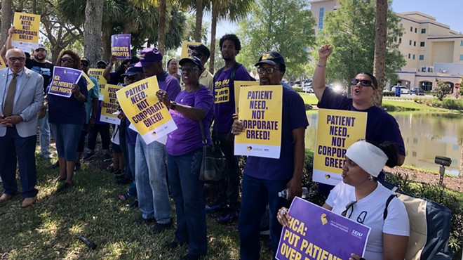 HCA Florida Osceola Hospital employees and community allies rally in support of safe staffing to help protect patient care and safety.