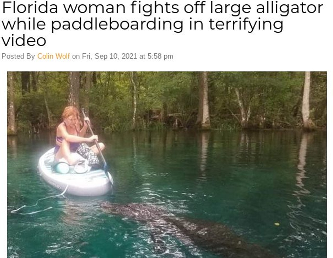 Florida woman fights off large alligator while paddleboarding in terrifying video
