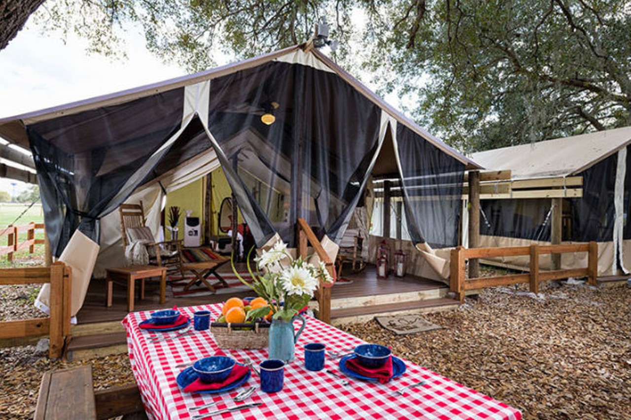 Go "glamping" 
Listen, camping is great, except for all those times it isn't. Like, when it's in Florida during the summer. So now that it has sort of cooled down, now is the best time to explore the great outdoors, in a high-end, comfortable setting, of course. 
Pic via River Ranch Exteriors